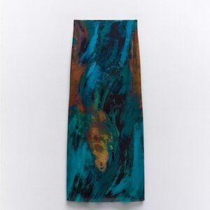 Zara Teal Marble Print Maxi Skirt - Women's Size Small